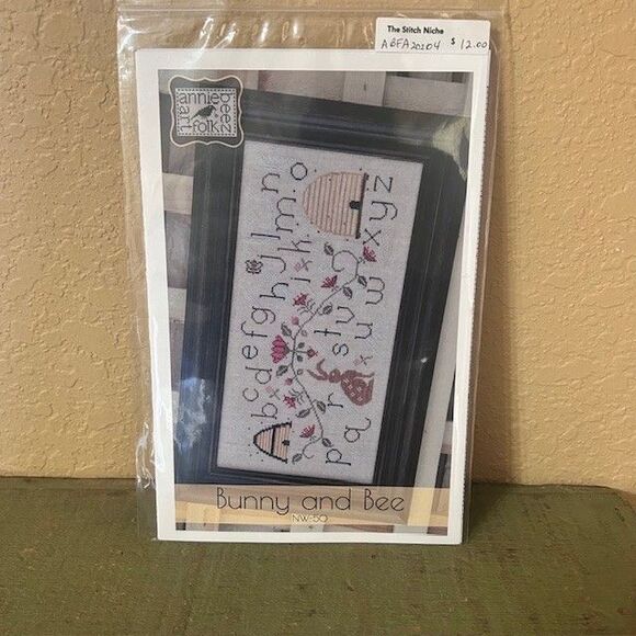 Annie Beez Folk Art PATTERN Bunny and Bee Cross Stitch Alphabet  NW-50 - Picture 1 of 3
